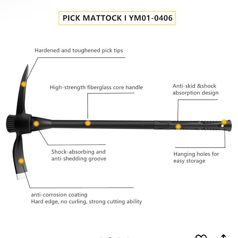 glorousamc Forged Adze Pick Weeding Mattock Pick Mattock w/Fiberglass Handle - Picture 2 of 13